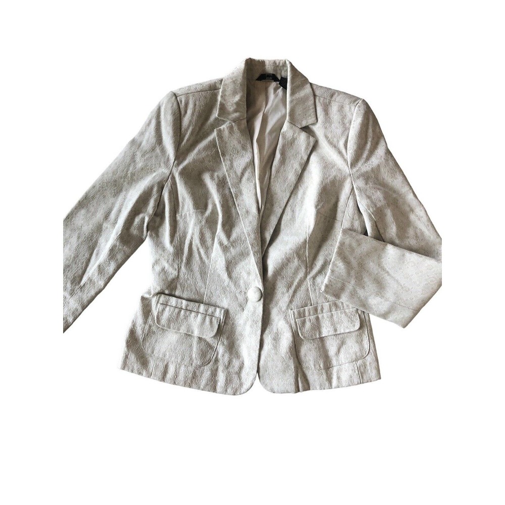Cotton‎ Brocade Vintage Cream Blazer Medium  Button Pockets Short Lined MOSSIMO